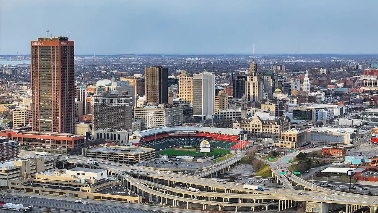Downtown Buffalo, New York skyline along Lake Erie